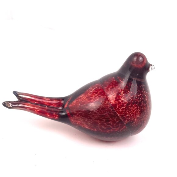 Hand Blown Art Glass Bird Figurine Red Speckled Murano Style Studio Art Glass - Picture 5 of 10